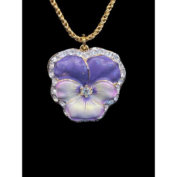 Vtg. Nolan Miller Purple Pansy Pendant Necklace Brooch Set Gold-Tone ESTATE - Picture 3 of 7